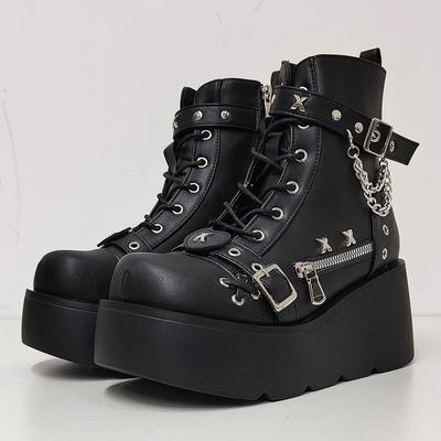 Модные новые готические ботинки до середины икры на платформе в стиле вампирского косплея для женщин 2024 Зимние ботинки на танкетке Удобные женские мотоботы Обувь