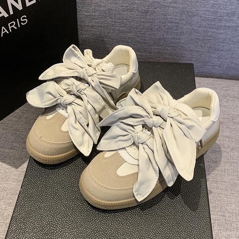 Fashion Spring New Round Head Deep Mouth Suede Front Lacing with Butterfly Knot Soft Sole Non-slip Wear-resistant Single Shoes