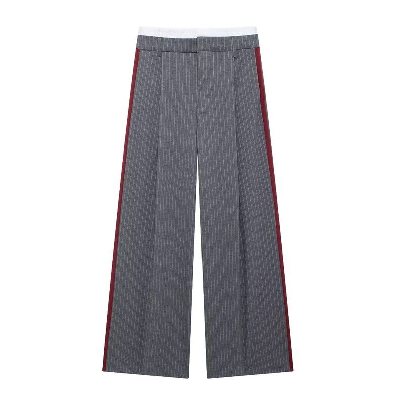 Fashion Style 2024 Autumn New Women's Clothing Pinstripe Mid Waist Wide Leg Stretch Casual Trousers 4661522
