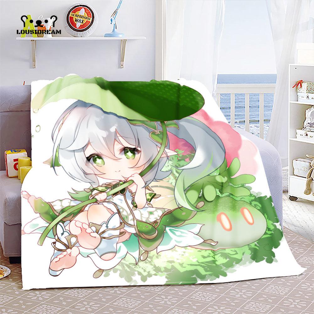 Genshin Impact Nahida Throw Blanket Flannel Soft Kawaii Cute Cartoon Nahida Genshin Autumn Anime Breathable Bedding Travel Throw