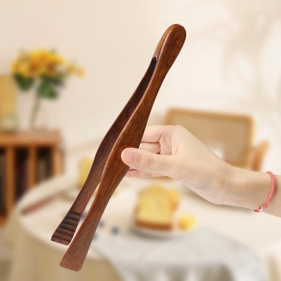Yousheng Wooden Bread Tongs Food Tongs for Buffet Non-Slip Cooking Clamps Heat-Resistant Salad Toast Cake Fruit Clip BBQ Home Utensil