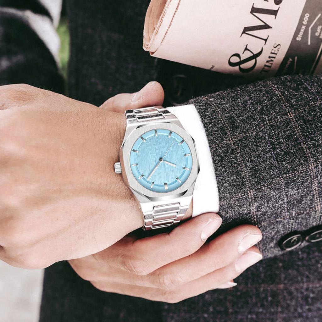 PINTIME Роскошные уникальные часы для мужчин из нержавеющей стали с кварцевыми часами, простой циферблат, деловые мужские часы для вечеринок, модные мужские часы