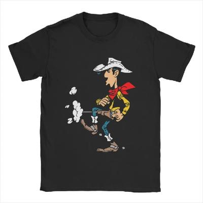 Мужская футболка Lucky Luke Мультяшная 100% Хлопковая Одежда Сумасшедшая Футболка с Коротким Рукавом и Круглым Вырезом 4XL 5XL Футболка