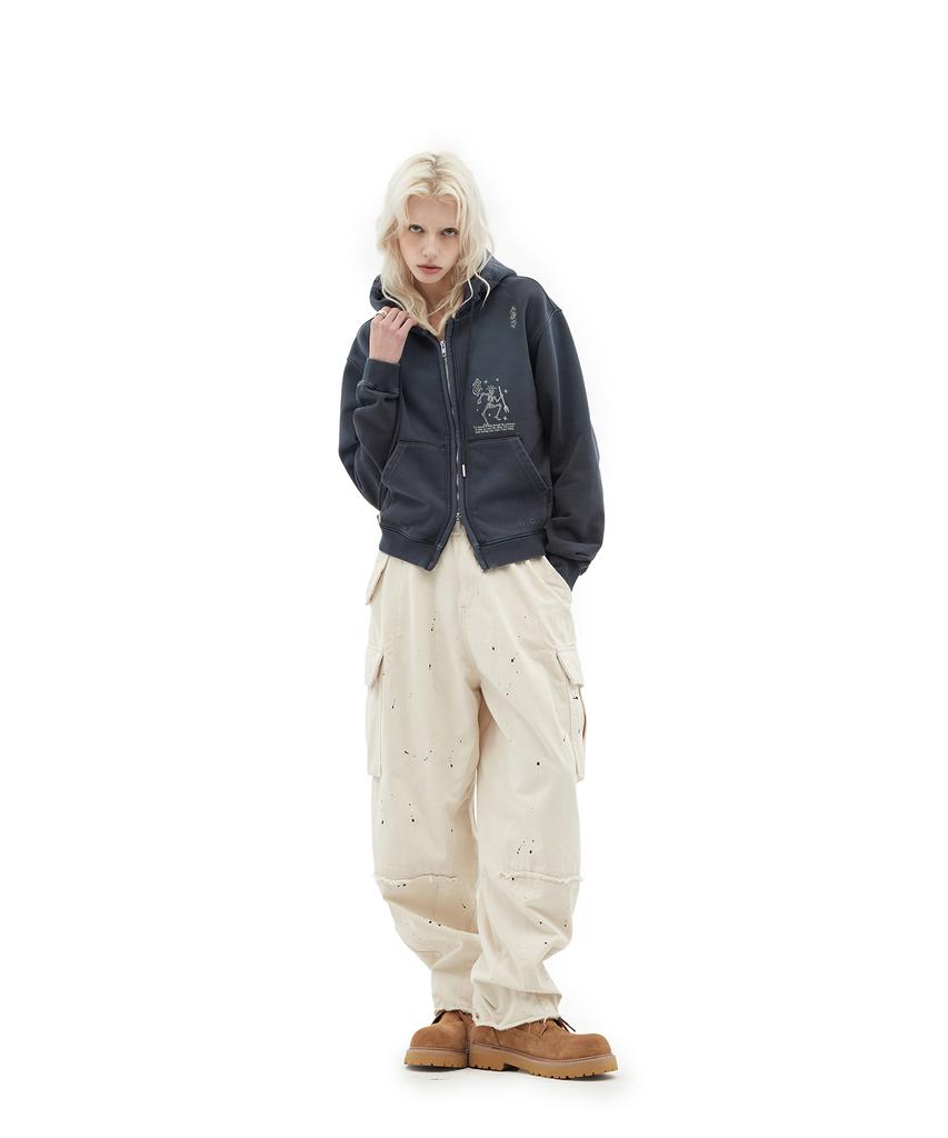 Defgarments Худи на молнии с принтом Каменный Крест [Темно-синий]