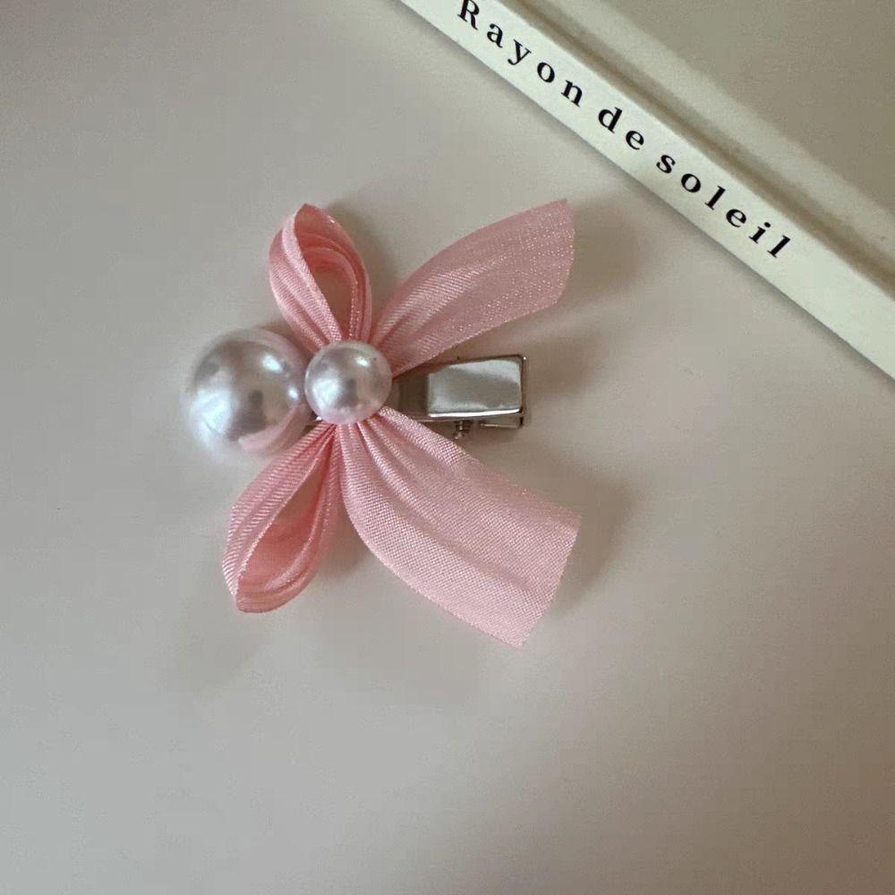 Trendy Bow Pearl  Hairpin Elegant Bangs Pearl Clips Fashion Bowknot Hair Clips  Wedding