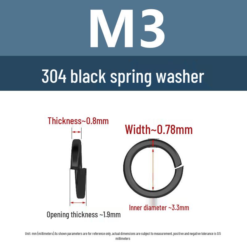 Yigu 304 Stainless Steel Black Spring Washer - Thickened Split Design for Shock Absorption