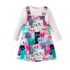 Girls' Autumn New Solid Color Pit Stripe Long Sleeve Top+Cute Contrast Cartoon Print Strap Dress Set