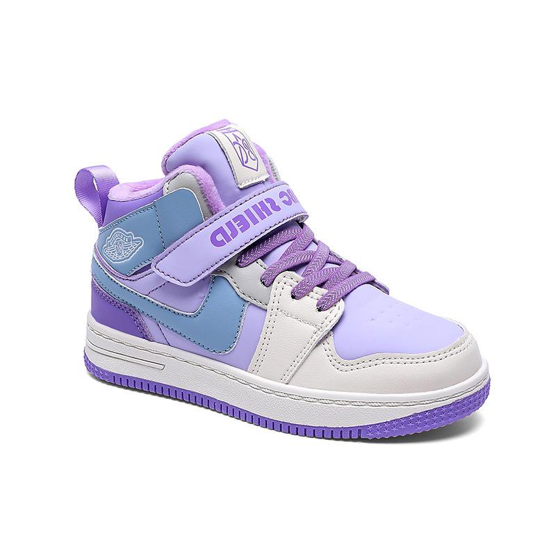 Зимние высокие спортивные кроссовки для девочек 2025, с бархатной подкладкой для тепла, двухслойный хлопок, для детей среднего и старшего возраста.