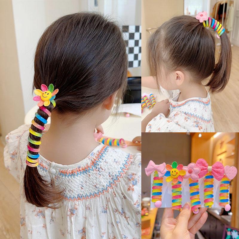 Children Curly Telephone Line Hair Loop Baby Girl Ponytail Tie Magic Tool Candy Color Changing Plastic Rubber Bands for Hair