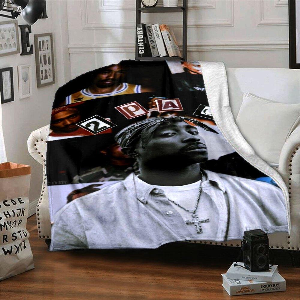 1 шт. Плед в стиле Hip Hop 2Pac, Мягкий, Легкий, Для всех сезонов, Многоцелевой плед для дивана, кровати, офиса и пикников, Французский стиль с культовыми обложками альбомов и цитатами