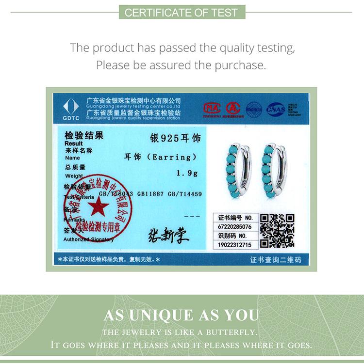 BAMOER 925 Sterling Silver Stackable Blue Turquoise Ear Buckles for Female Fashion Modern Hoop Earrings for Women Fine Jewelry