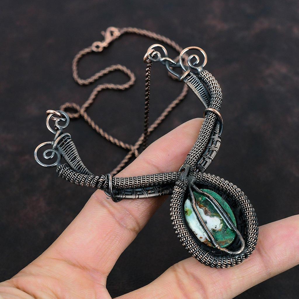 Ожерелье из куприта и хризоколлы, обернутое медной проволокой, ожерелье ручной работы, медное ювелирное ожерелье для нее, обертка из проволоки, ювелирные изделия из драгоценных камней, подарки для жены