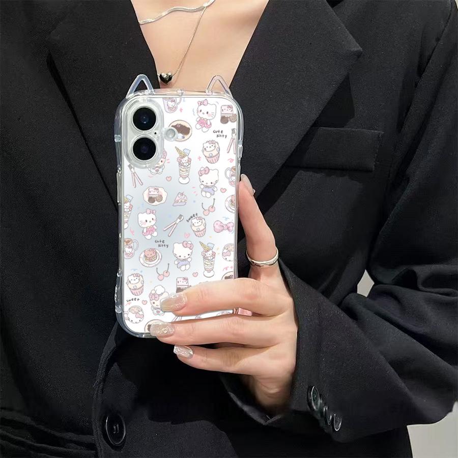 Чехол для телефона Sanrio с ушками кошки и яблоком для iPhone 16/11