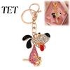 Sparkling Puppy Pendant Rhinestone Dog Keychain, Backpack Purse Bag Charm with Lobster Keychain Clasp, Golden Plated Keyring Decorative Zinc Alloy Key