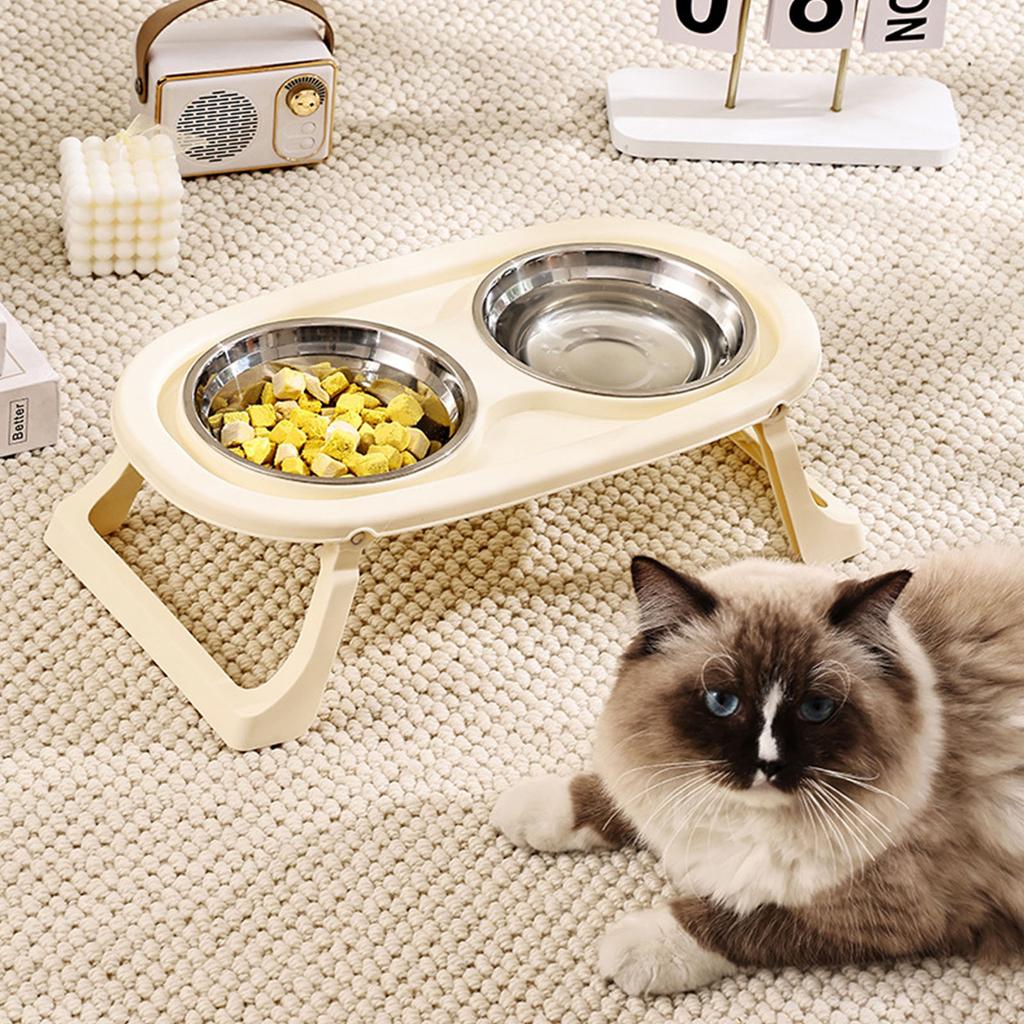 Non Slip Stainless Steel Double Bowl Pet Food Dish With Anti Spill Design For Cats And Dogs Durable Easy Clean