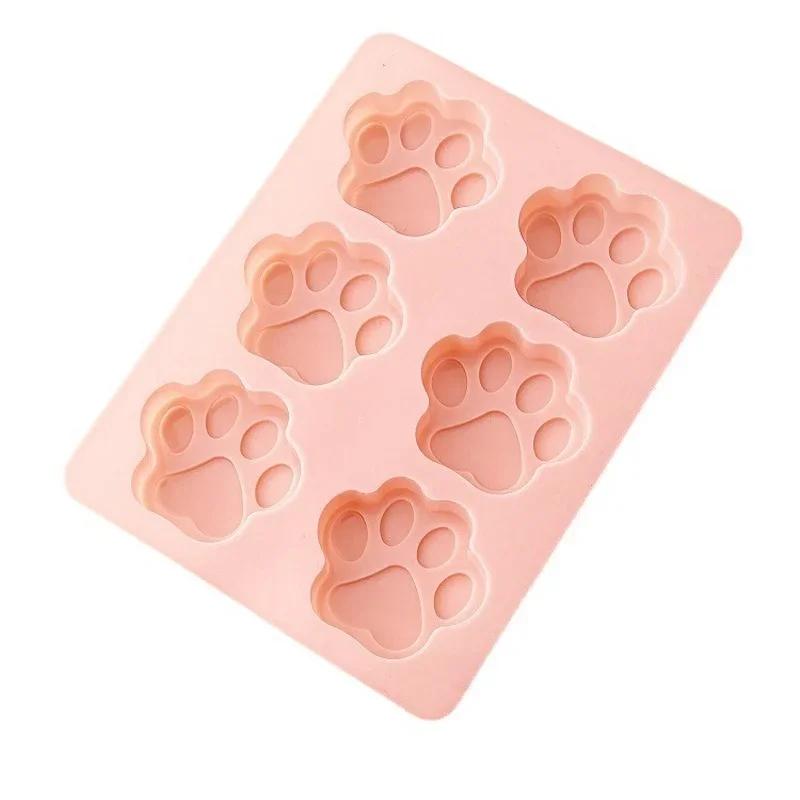 Cartoon Dog Cat Paw Pink Silicone Cake Molds for Food Supplement Biscuit Jelly Fondant Chocolate Baking Pan Ice Tray