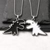 Black & White Dinosaur Pendant Oil Drip Necklace - Fade-resistant Cute Animal Sweater Chain for Couples (Unisex, Fall/Winter).