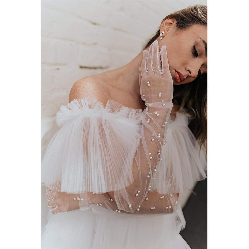 Симпатичные перчатки с жемчугом, свадебные перчатки с шипами, перчатки на палец, женские перчатки с длинными пальцами, свадебные длинные перчатки с жемчугом для женщин