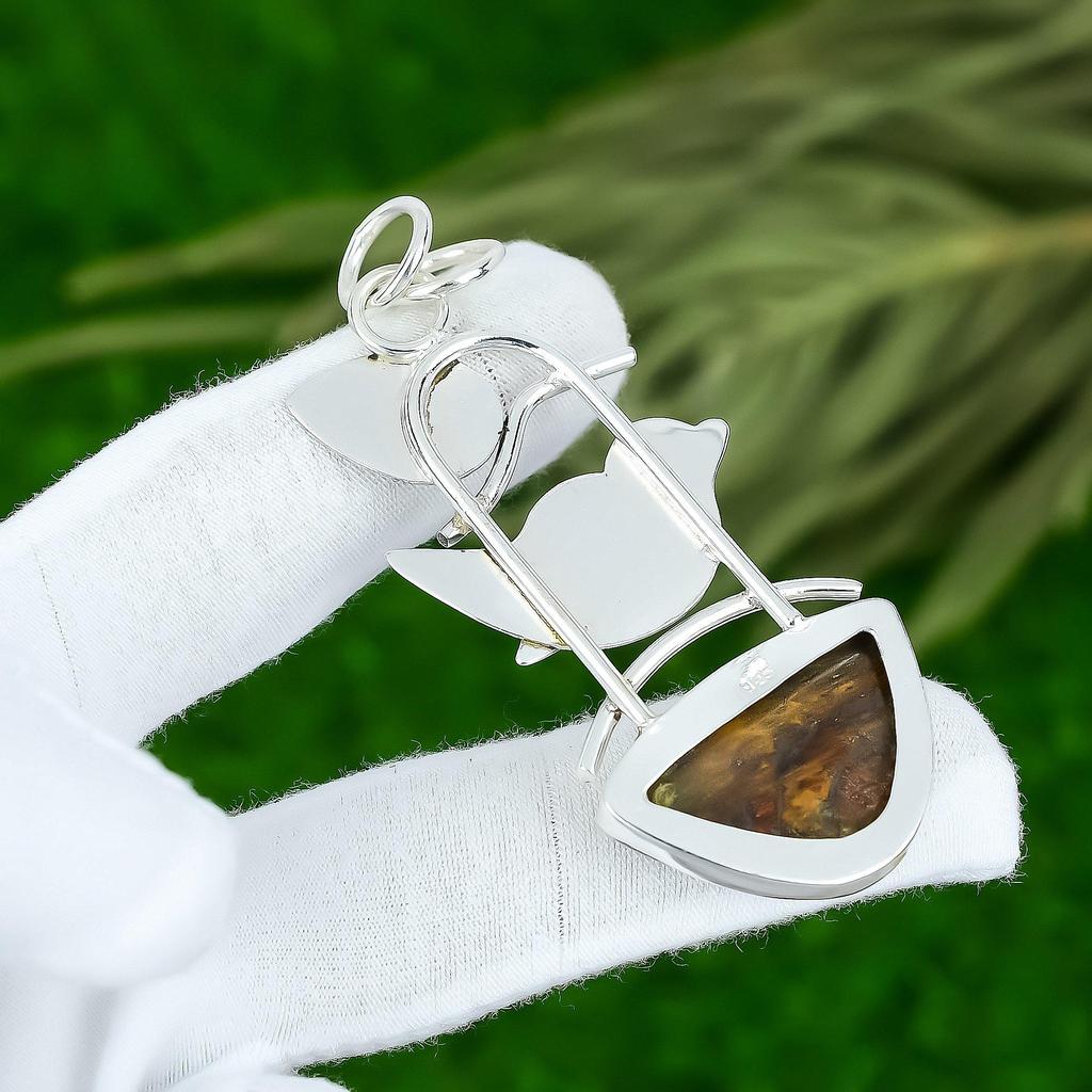 Натуральный агат морской пейзажный камень кулон коричневый серебро 925 пробы индийские украшения