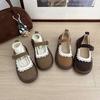 Японское кружево милые туфли Мэри Джейн с круглым носком и неглубоким вырезом женские 2025 осень и зима новые универсальные бархатные теплые хлопковые туфли