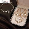 Fashion Gold And Silver Diamond Double Love Pendant Necklace Earrings Bracelet Sweet And Romantic Ladies Wedding Jewelry Set