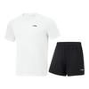 Li Ning Table Tennis Series Short Sleeve Round Neck Top Cool Elastic Bottoms Casual Sports Suit Unisex Suit White AATV019-3