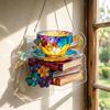 Floral Tea Cup And Book Suncatcher, Stained Glass Effect Window Hanging Ornament, DIY Acrylic Sun Catcher Puzzle Kit for Garden