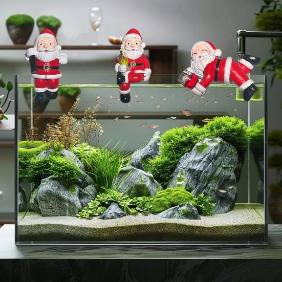 3 Pcs Santa Planter Hugger Figurine Miniature Santa Claus Holding Red Wine/Drinks Flower Pot Decoration for Bonsai Aquariums Garden Decor
