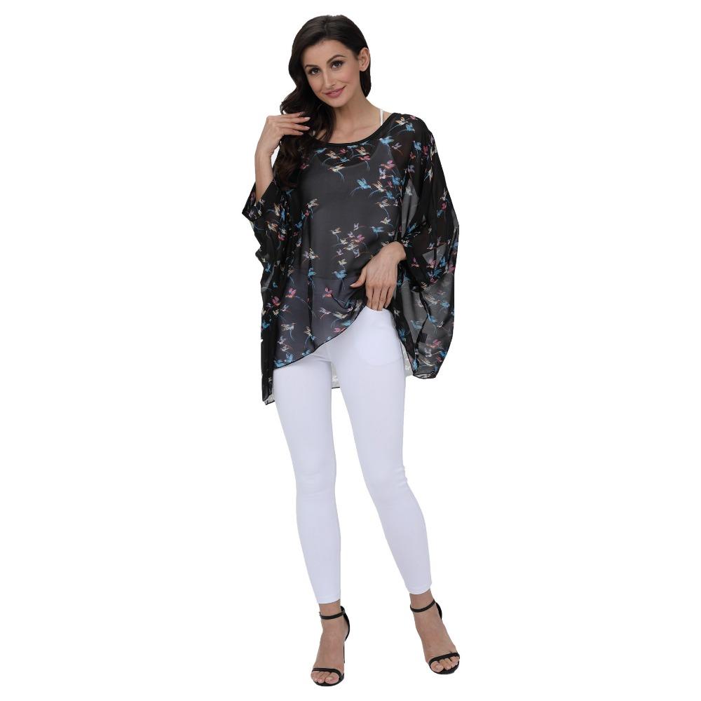 Шифоновые туники больших размеров с цветочным принтом, блузки для женщин, летние рубашки в стиле «летучая мышь» в стиле бохо, пляжные накидки