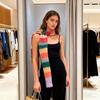 Rainbow Striped Scarf Women Long Skinny Fuzzy Fluffy Neckerchief Knit Thin Scarf Autumn Winter Knitting Scarf Outfit Accessories