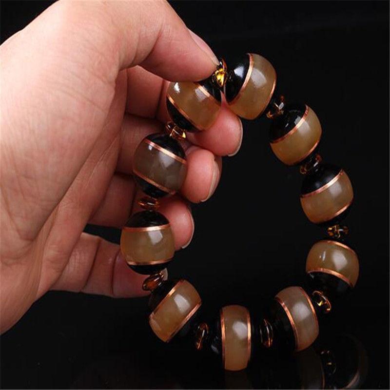 20mm Natural Agate Chalcedony Inlaid Beaded Bracelet Chinese Style Handmade Unisex Jewelry Gift