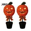 Indoor Halloween Party Props Artificial Pumpkin Topiary Tree, Face Faux Boxwood Plants with Stake, Weatherproof Garden Lawn Ornaments Fall Autumn