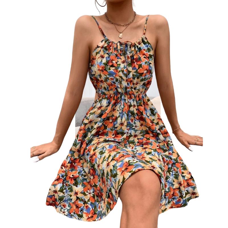 Summer New Sleeveless Dress Pullover Print Strap Short Skirt for Women