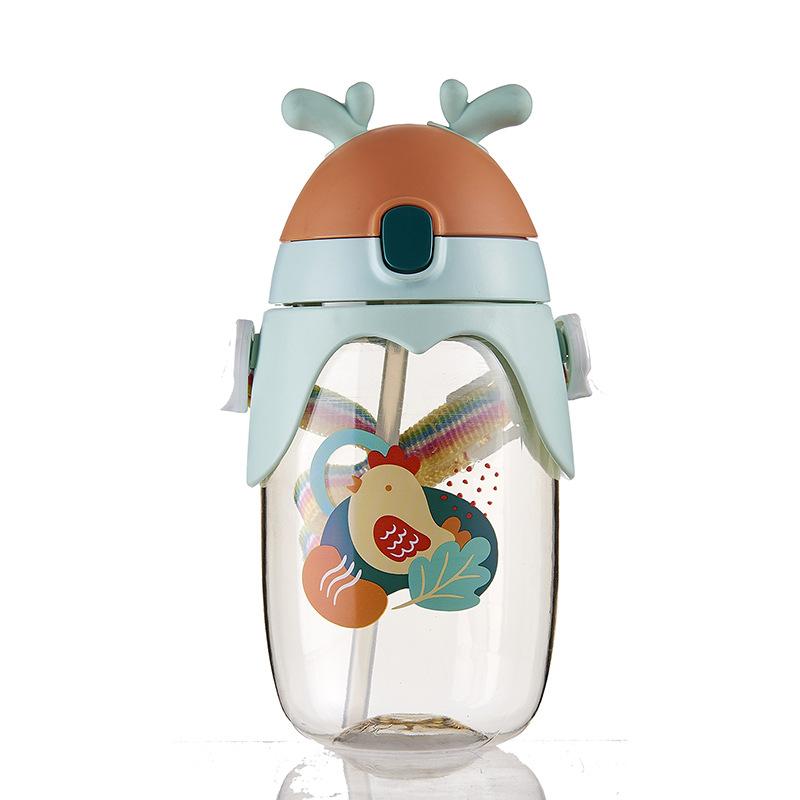 Adorable Cartoon Straw Cup Childrens Kindergarten Lightweight Mixing Kettle Baby Mom Girl Back Water Cup