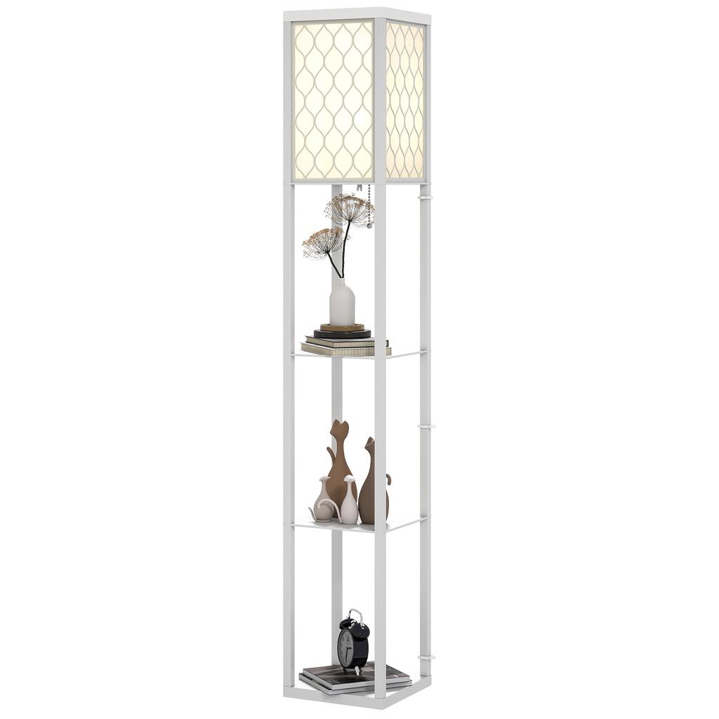 Modern 2-in-1 Floor Lamp with 3 Shelves, E27 Socket, 26 x 26 x 160 cm, White