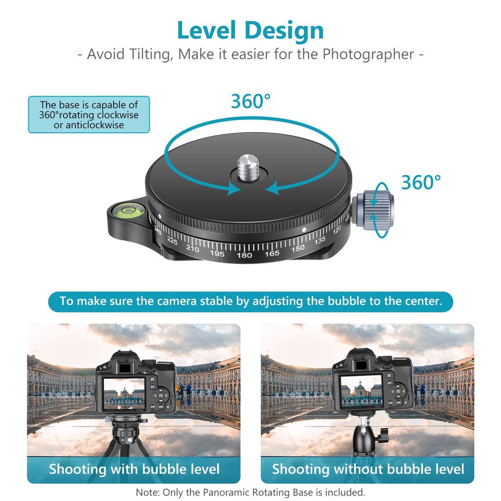 NEEWER Aluminum Panoramic Ball Tripod Head with Level Base, 3/8-inch Screw, Alloy