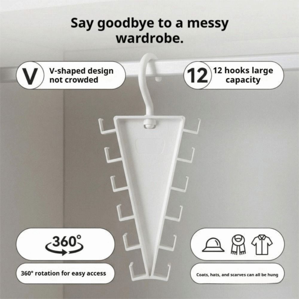 Space Saving V Shaped Hanger Rotatable Hat Rack Portable Multi Hook Organizer