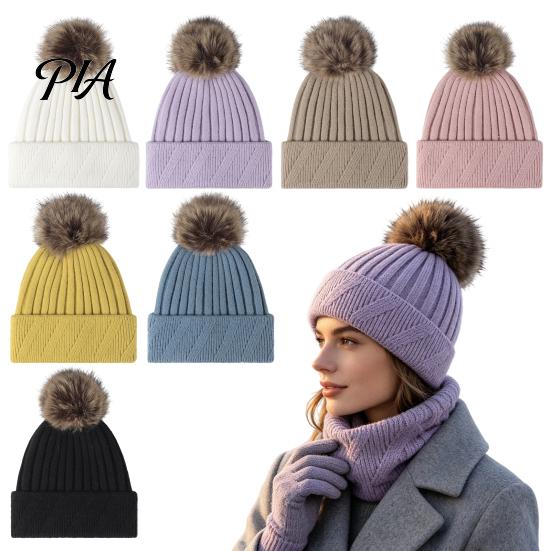 Cozy Knit Hats for Ponytails Winter Knitted Hat Women, Cold Weather Fleece Lined with Pom Fashion Beanies Pom, Chunky Snow Hat, Soft Ribbed