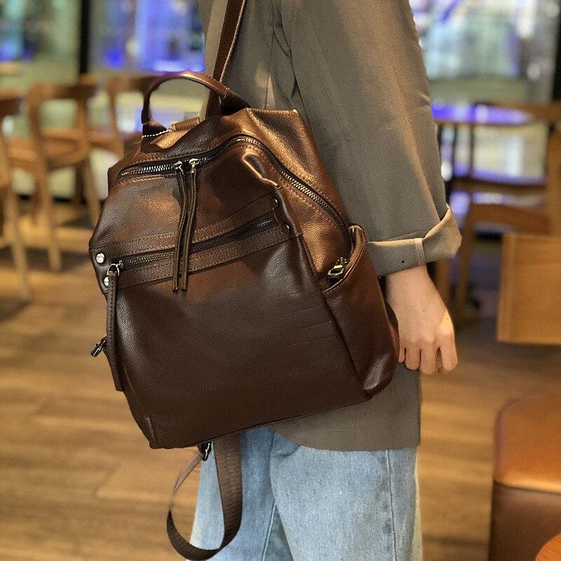 Johnature Высококачественная сумка на плечо из натуральной кожи, женский рюкзак, винтажный рюкзак большой емкости из мягкой яловой кожи, дорожный рюкзак