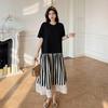 Women 2025 Summer Plus Size Casual Basic Short Sleeve Oversize Pleated Stripe Long Shirt Dress Loose Dress