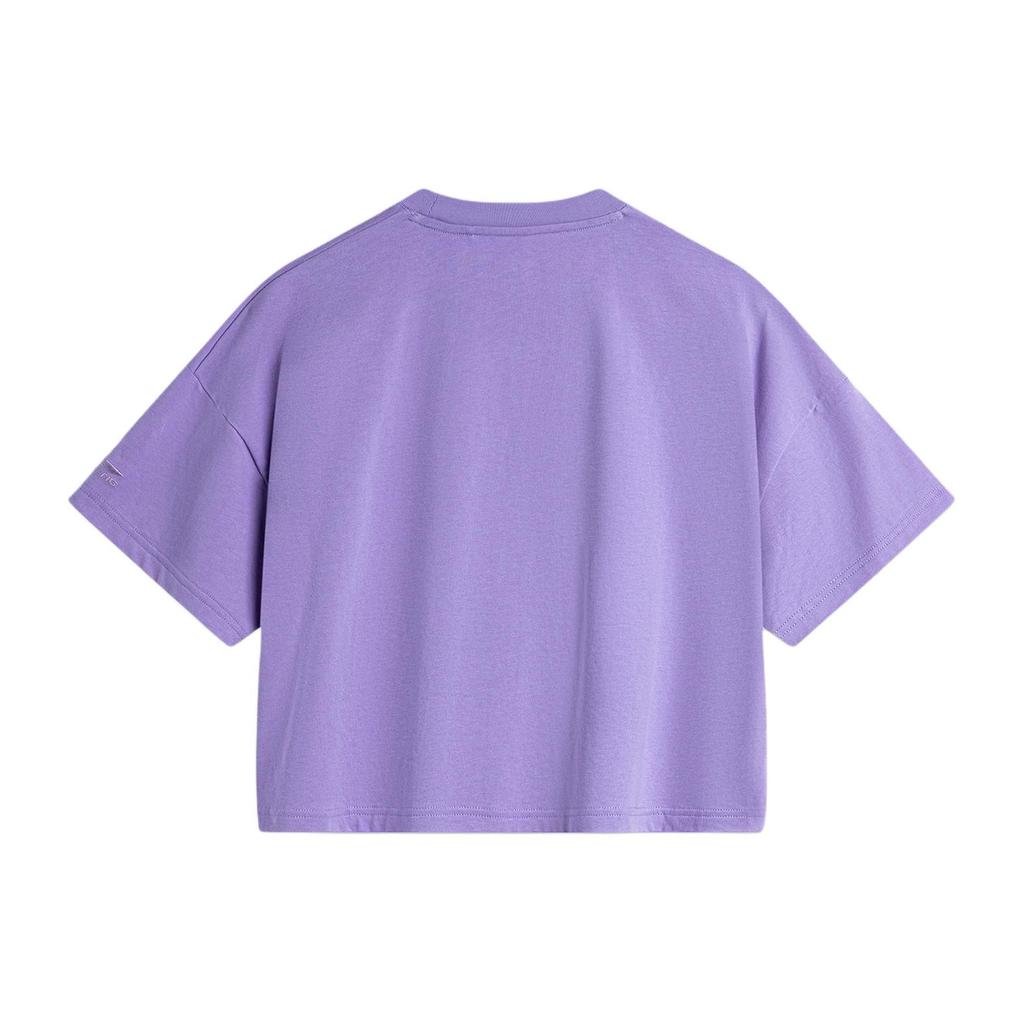Li Ning X Disney Stitch Series Round Neck Pullover Casual Knit Sports Short Sleeve Drop Shoulder T-Shirt Women Tops Light-Purple ATSU162-2