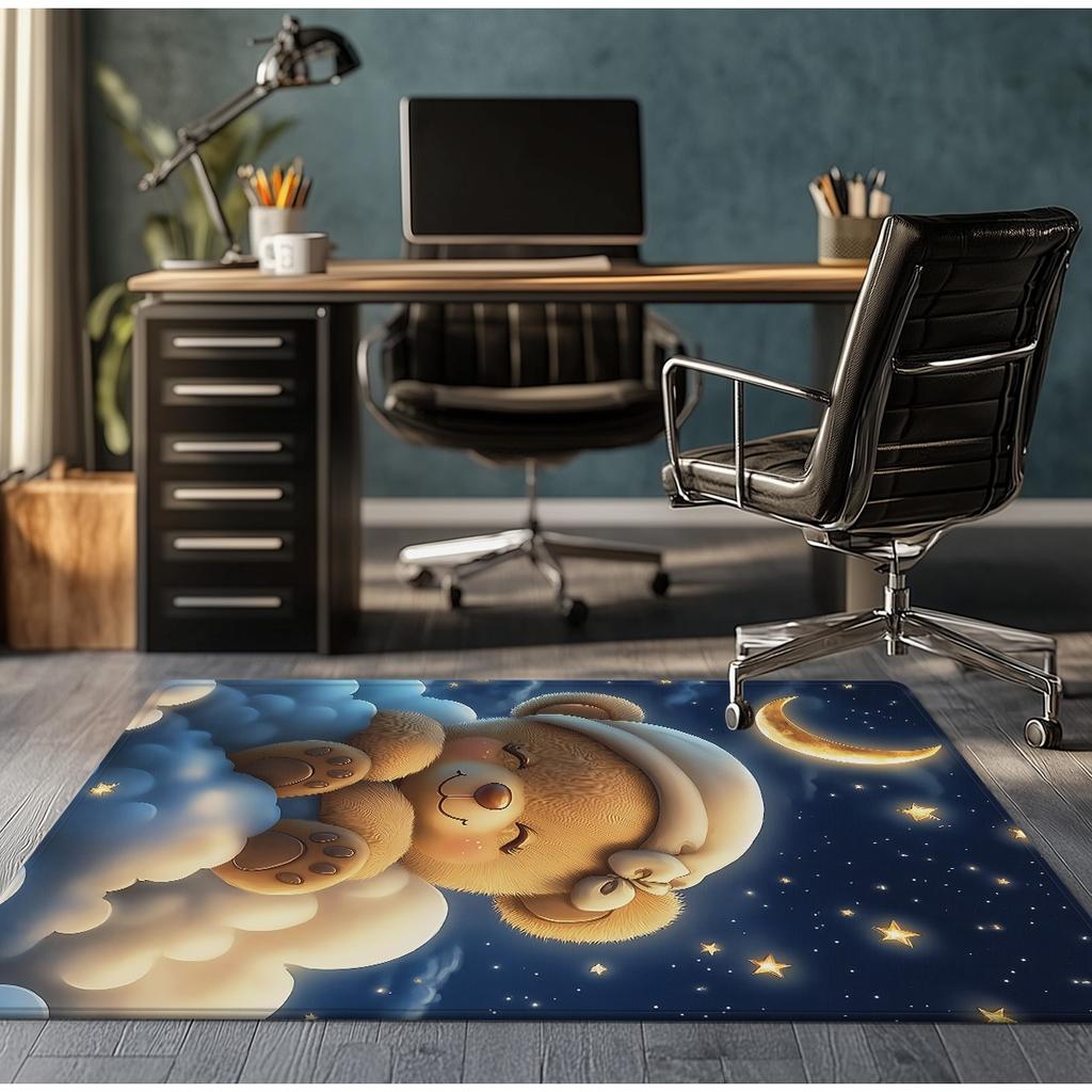 Cute sleeping bear cloud nightsky rug soft plush carpet for kids room nursery bedroom animal themed floor mat cozyhomedecoration