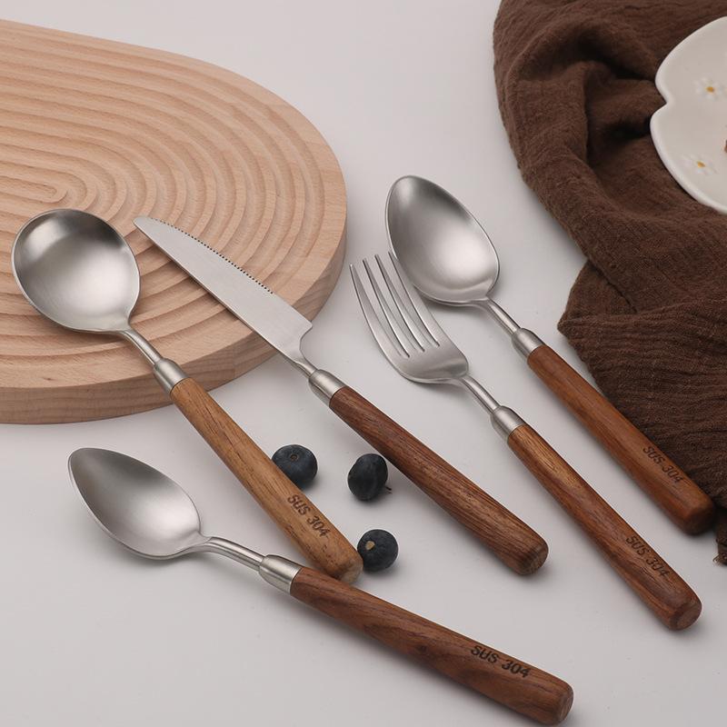 Кухонные наборы из нержавеющей стали, орех, нож для стейка, вилка, ложка, высококачественные практичные наборы для ресторана, 5 предметов, 304