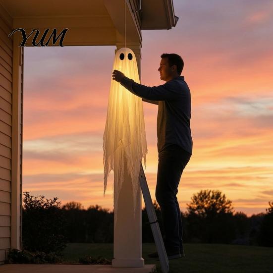 Indoor Garden Holiday Scenes 3 Pcs Large Lighted Hanging Ghosts Halloween Decoration, 4FT + 5FT Outdoor Cute And Scary Festival Ornaments Spooky