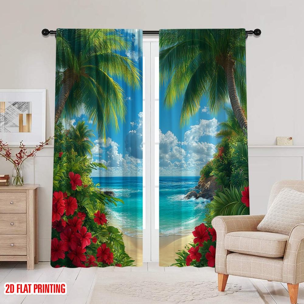 2pcs 2D flat printing Party Curtain Balcony Scenery Digital Printed Polyester Drapes All Season Party & Holiday Decor Perfect