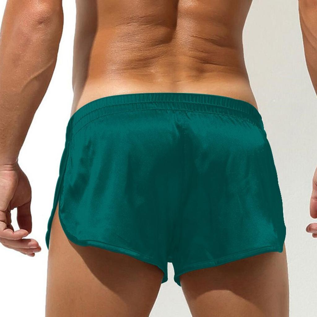 Men's Satin Shorts Silk Boxer Youth Sexy Side Slit Casual Shorts