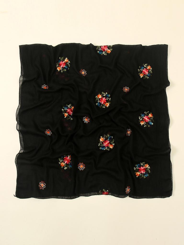 Новая Мода Вышивка Цветочный Длинный Шарф Хиджаб Женский Хлопковый Платок Летние Однотонные Накидки Для Леди Стола Повязка На Голову