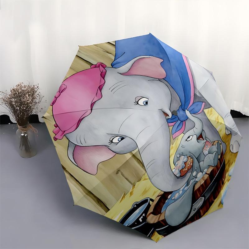Dumbo Bath Themed Automatic Opening and Closing Umbrella, Brightly Colored 8-rib Portable Umbrella, Suitable for Men and Women, A Perfect Gift for Chr