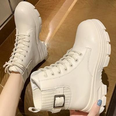 Новые женские белые ботильоны из искусственной кожи, армейские ботинки на толстой подошве со шнуровкой, женские осенне-зимние туфли на платформе, резиновые ковбойские сапоги