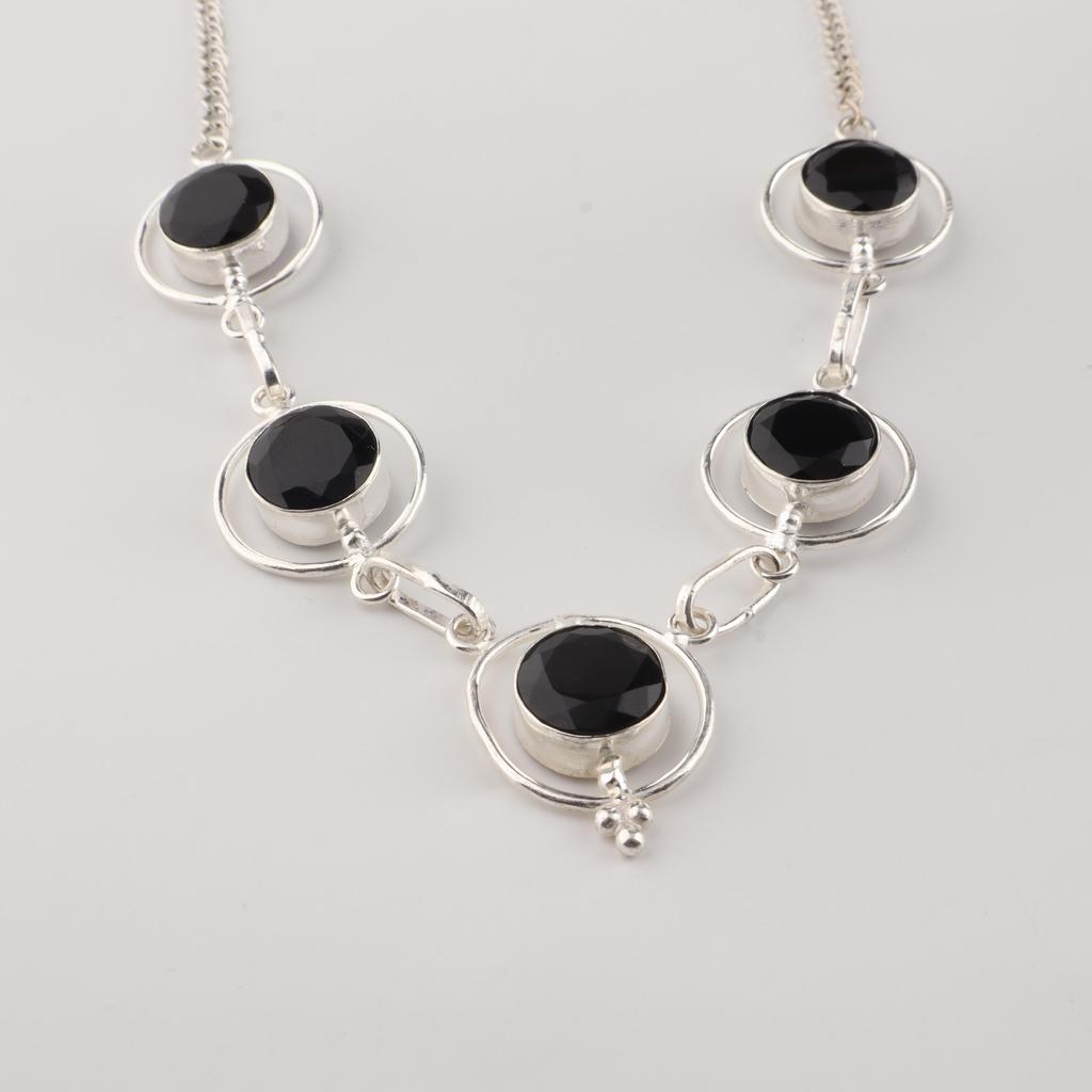 Black Onyx Gemstone Silver Necklace, 925 Sterling Silver Handmade Silver Necklace, Women Wedding Necklace, RN-2-19